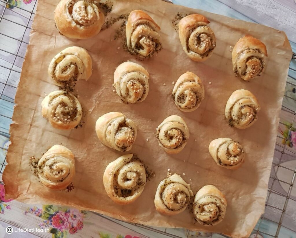 Tray of puff pastry whirls
