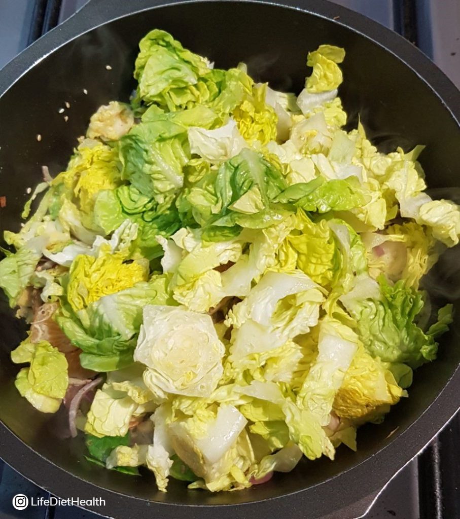pan full of chopped little gem lettuce