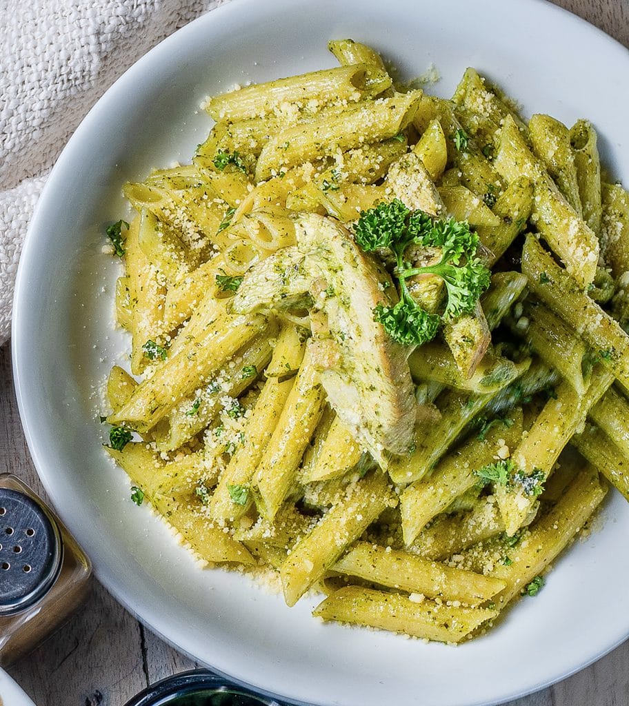 penne pesto with quorn fillets
